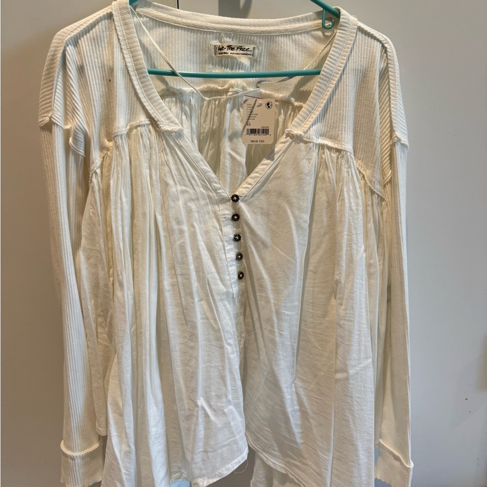 NWT Free People White Button-Front Women's Top